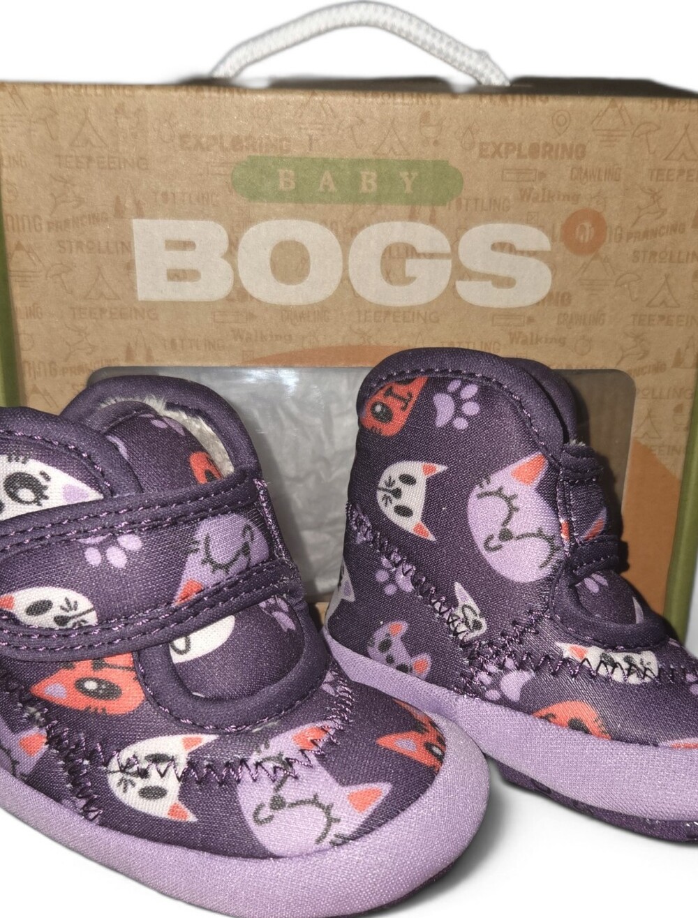 Bogs Baby Elliott li Purple Cat-Print Waterproof Booties